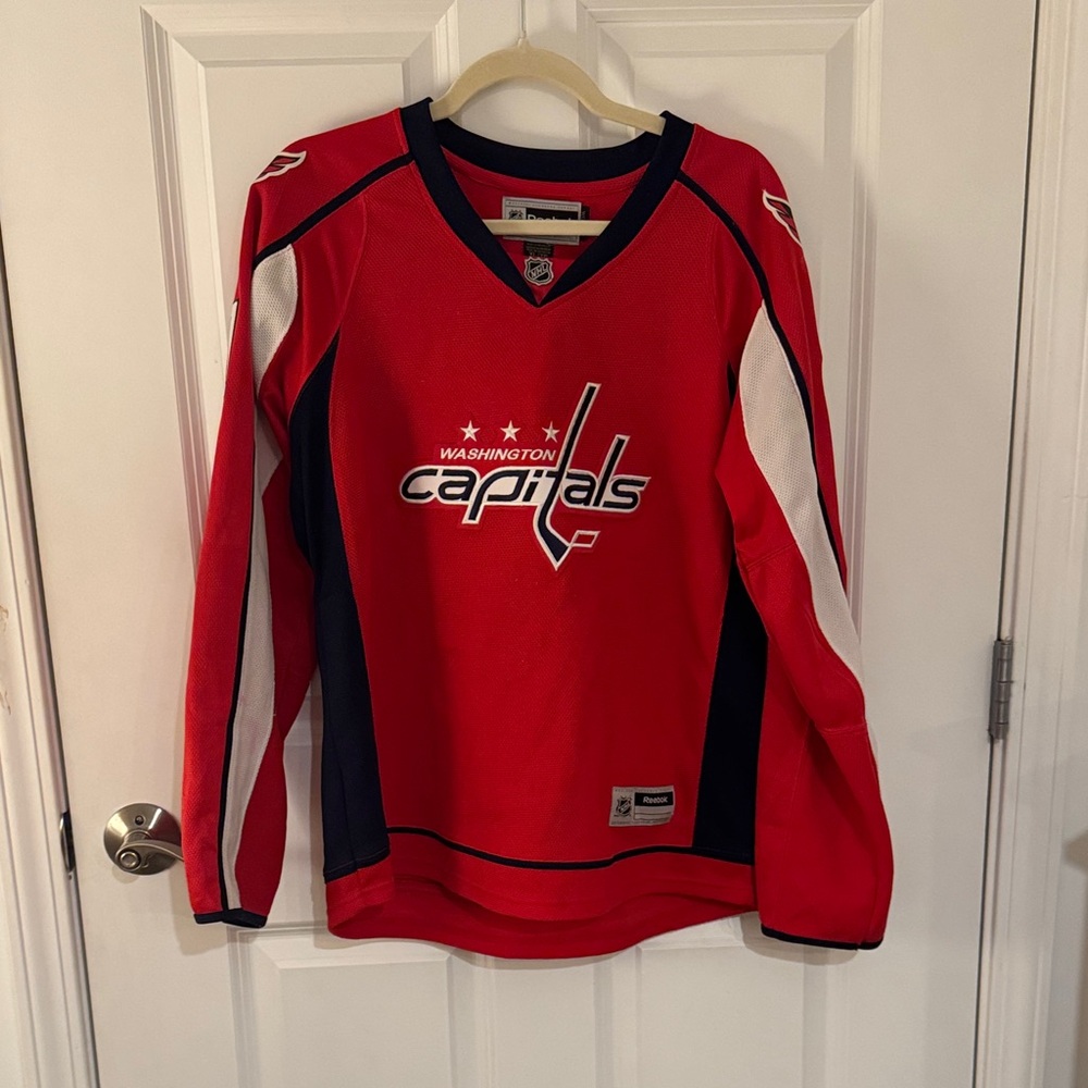 Reebok Red and Blue Capitals Women's Brooks Laich Jersey